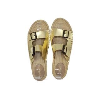 ANTHROPOLOGIE "Miss Albright" Gold Leather Espadrille Slide Sandal 39 - US 8